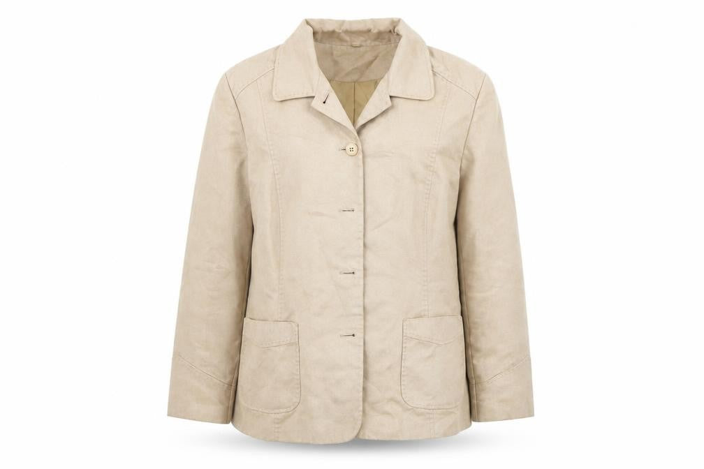 Front view of EWM women’s brown pea coat coat, size UK 20