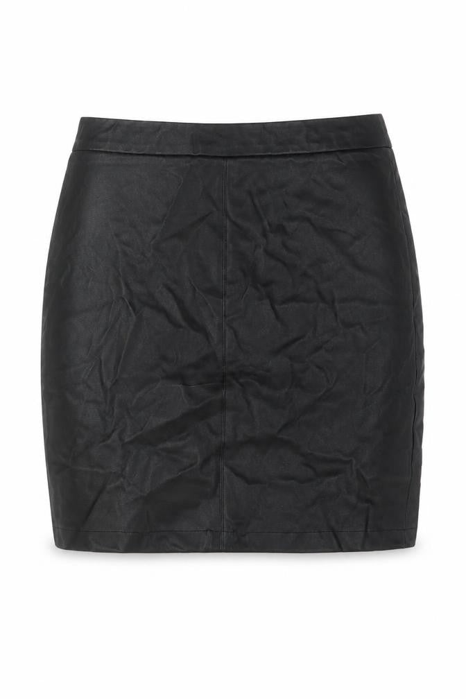 Front view of Oasis women’s black mini skirt, size UK 12