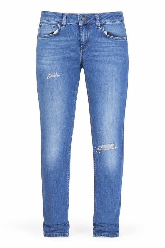 Front view of Topshop women’s blue denim skinny jeans, size UK 28, in, 30-inch leg