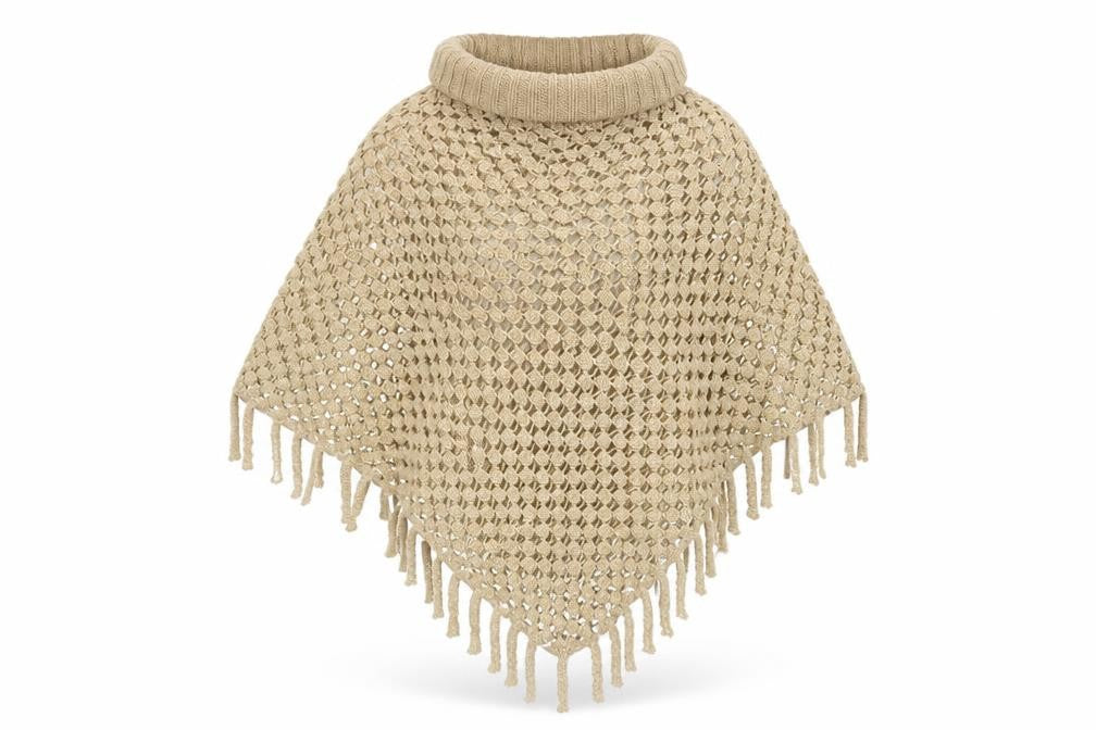 Front view of Big Buddha women’s beige jacket poncho one size