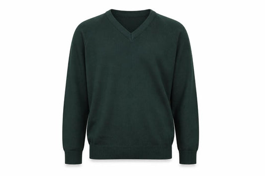Front view of Michael Sehgal men’s green jumper, size S