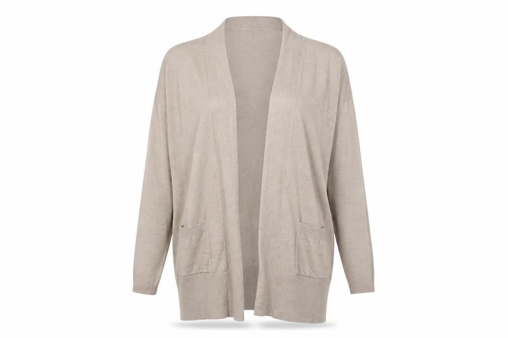 Front view of Primark women’s brown cardigan jumper, size UK 10