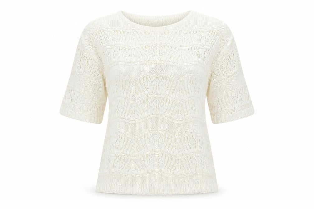Front view of Per Una women’s ivory jumper, size UK 10, - see through