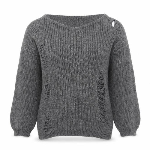 CAMEO ROSE Womens Grey   Henley Jumper Size M  - Distressed