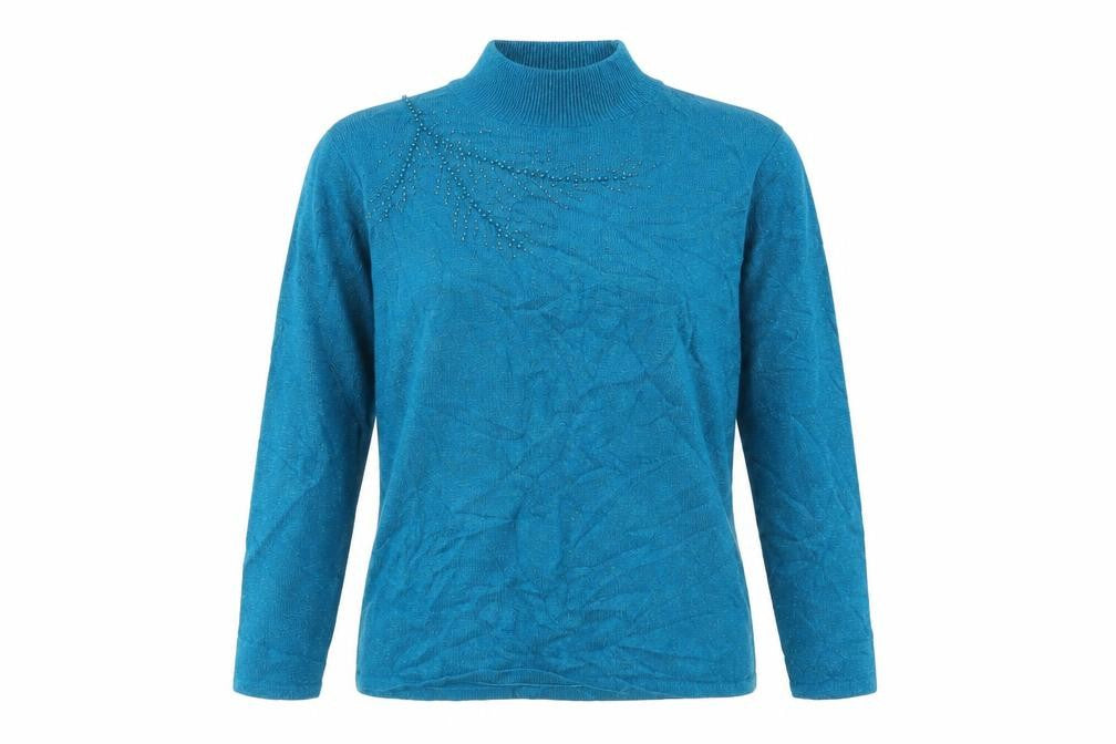 Front view of Bonmarché women’s blue jumper, size M