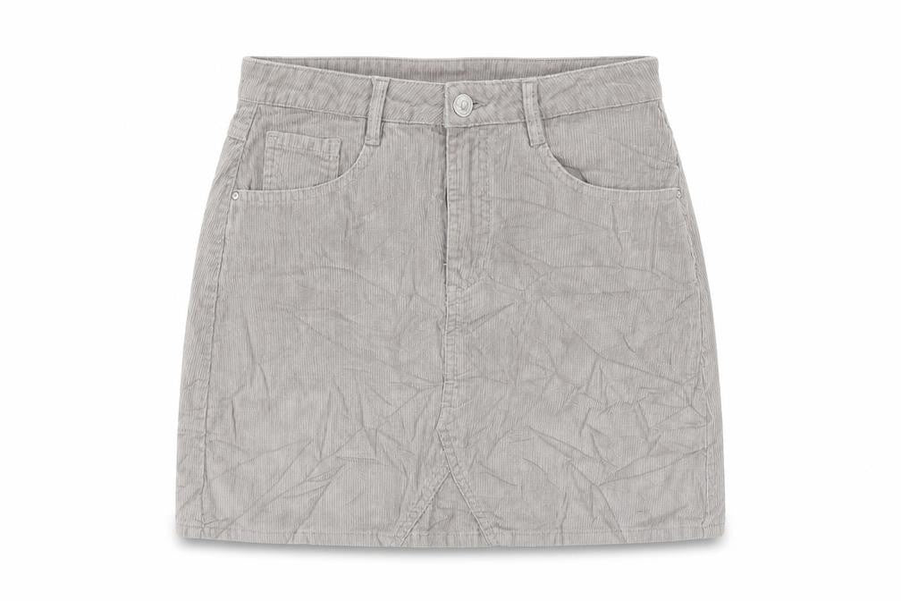 Front view of Denim & Co. women’s grey a-line skirt, size UK 8
