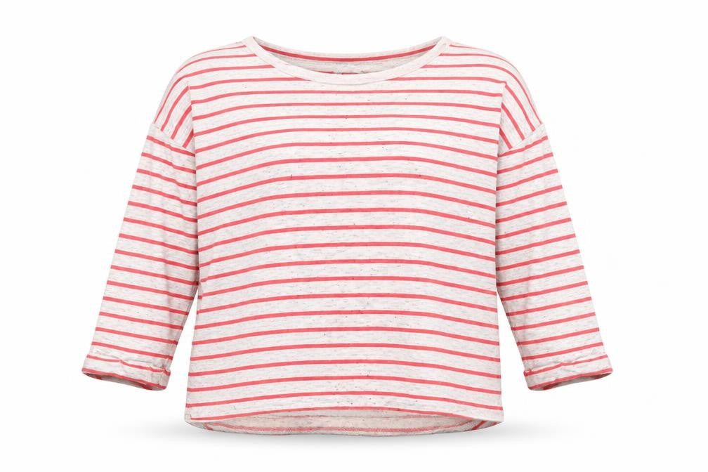 Front view of Very women’s pink striped jersey jumper, size UK 14