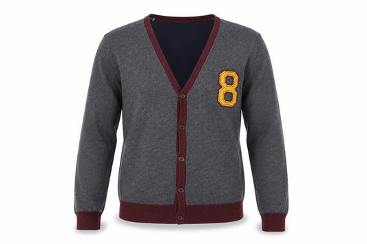 Front view of Cedarwood State men’s grey knit cardigan jumper, size XS