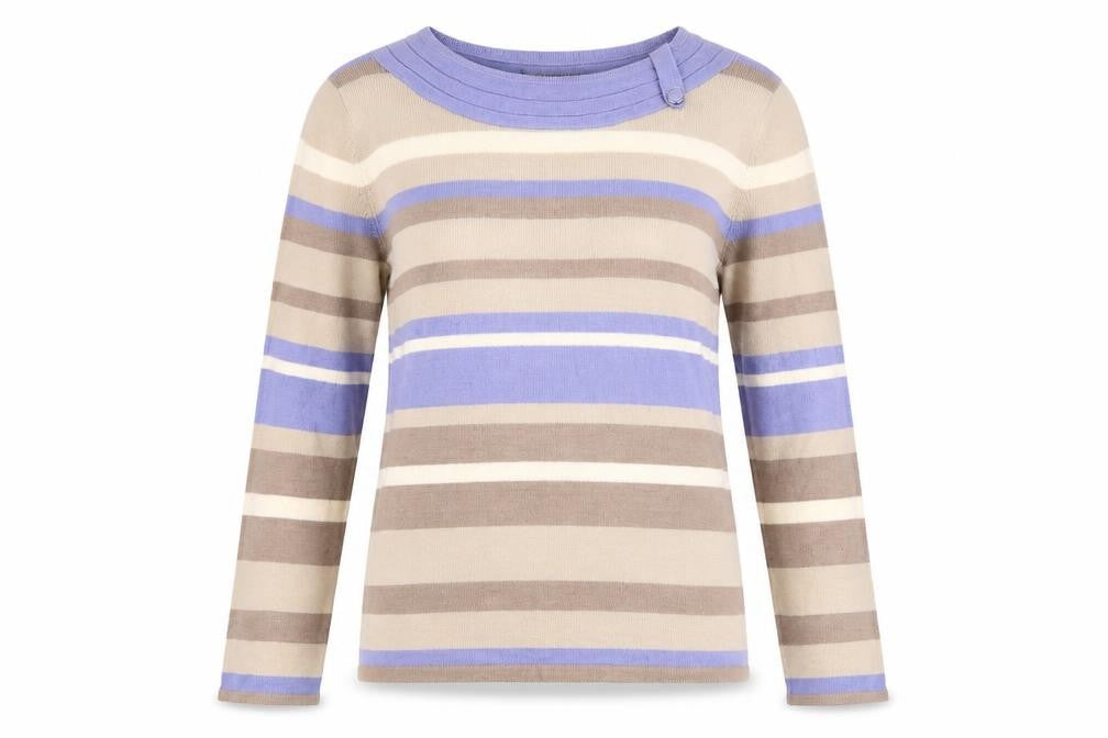 Front view of Bonmarché women’s brown striped jumper, size XS