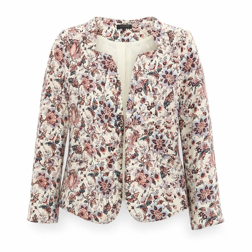 Front view of New Look women’s beige floral jacket blazer, size UK 12