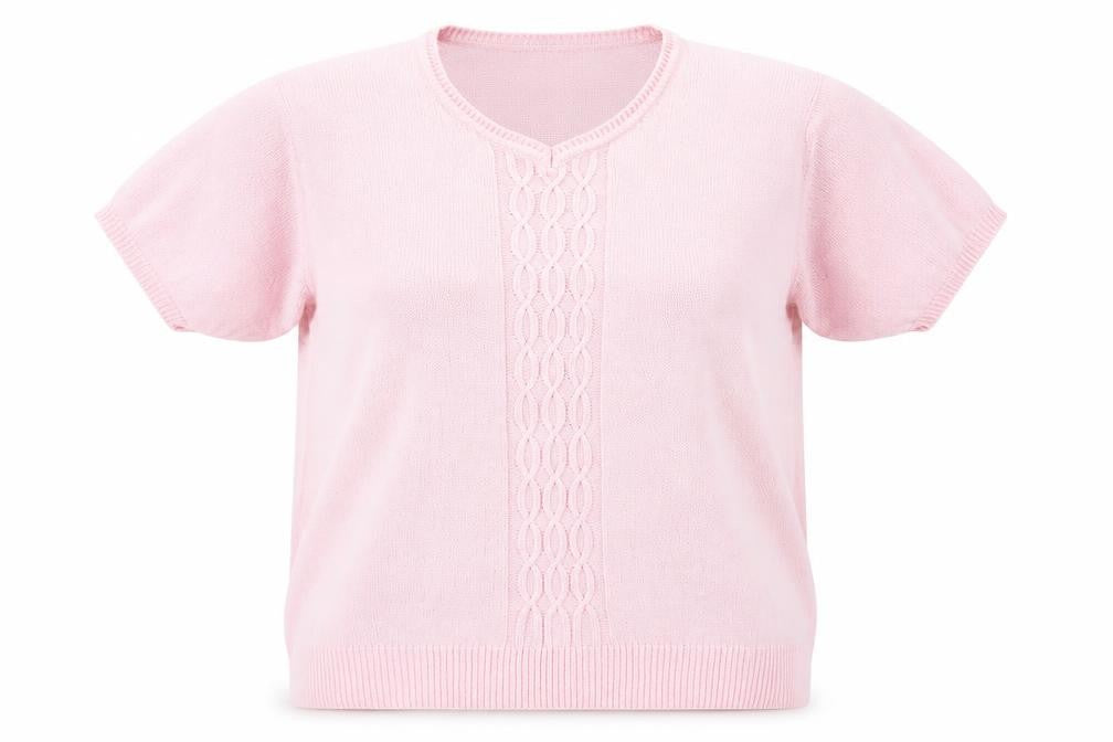 Front view of EWM women’s pink basic t-shirt, size L