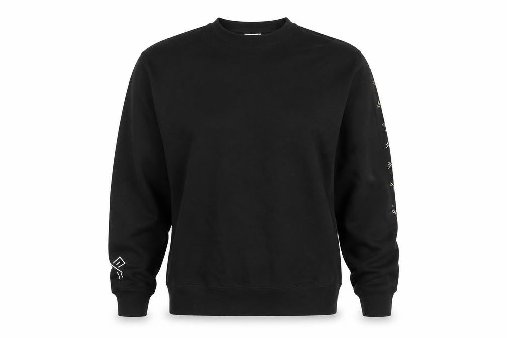Front view of Awdis women’s black pullover sweatshirt, size L