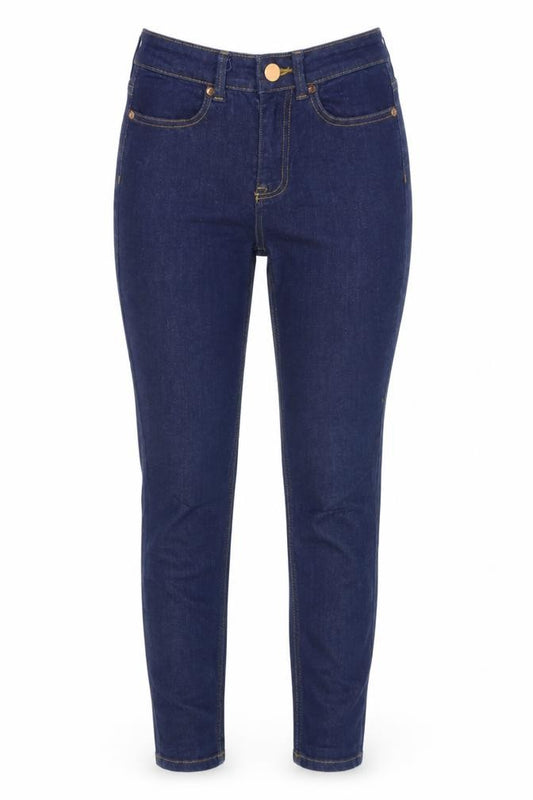 Front view of Oasis women’s blue denim skinny jeans, size UK 6, 28-inch leg