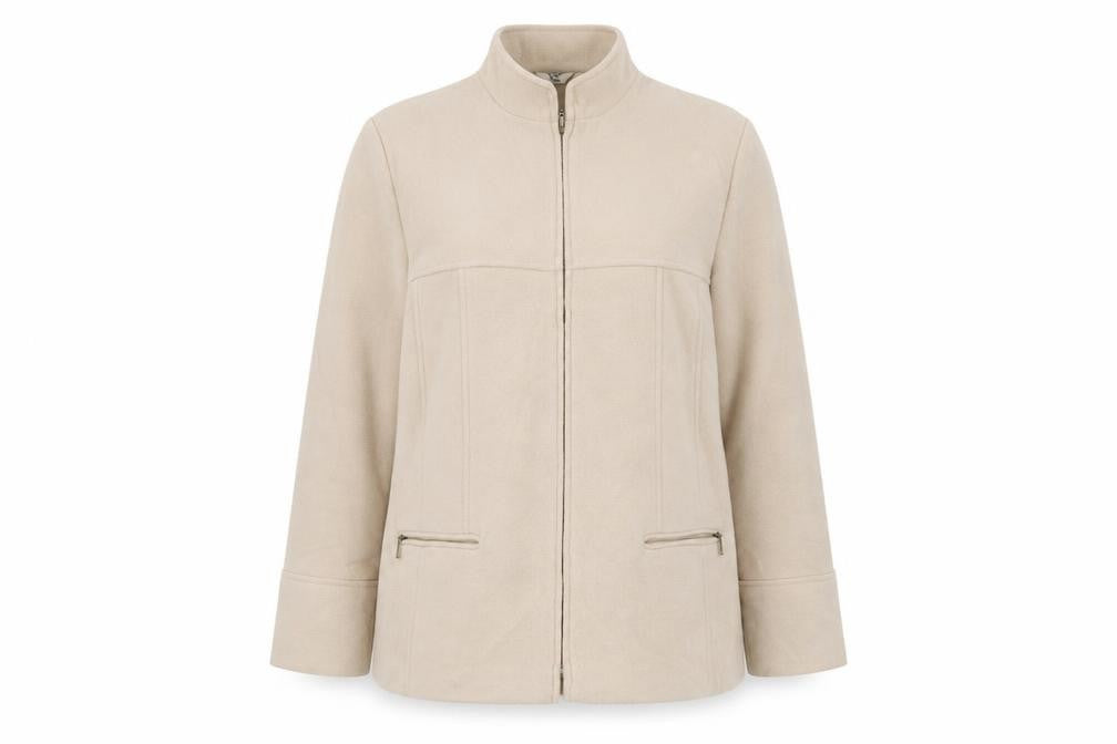 Front view of klass collection women’s beige overcoat coat, size UK 16