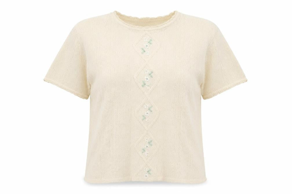 EWM Womens Ivory   Pullover Jumper Size M  - Floral embroidery