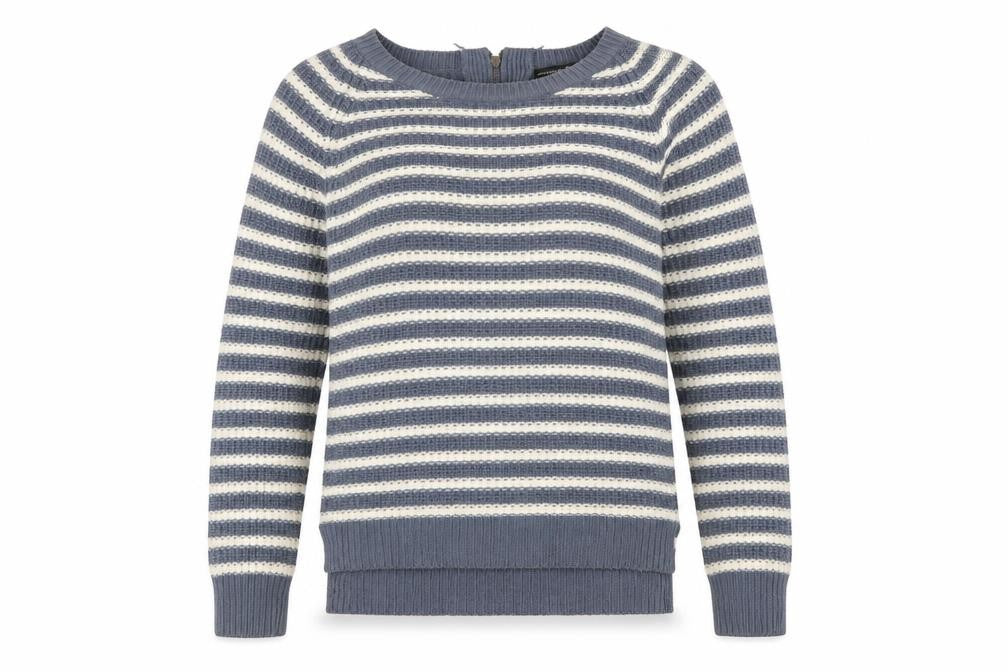 Front view of Primark women’s blue striped jumper, size UK 10