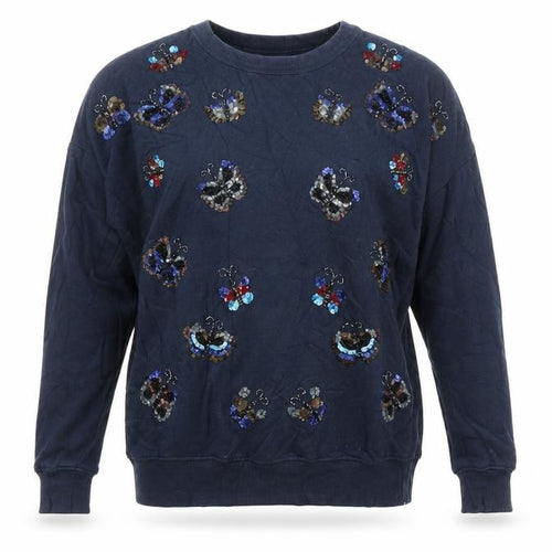 Pull&Bear Womens Blue   Pullover Sweatshirt Size S  - beaded butterflies