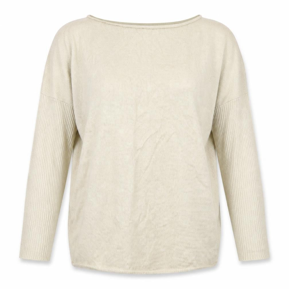Front view of tanitha women’s beige henley jumper, size M