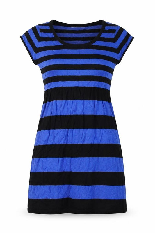 Front view of Matalan women’s blue striped a-line, size UK 10