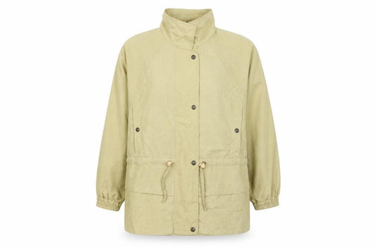Front view of Savannah women’s beige jacket coat, size UK 12