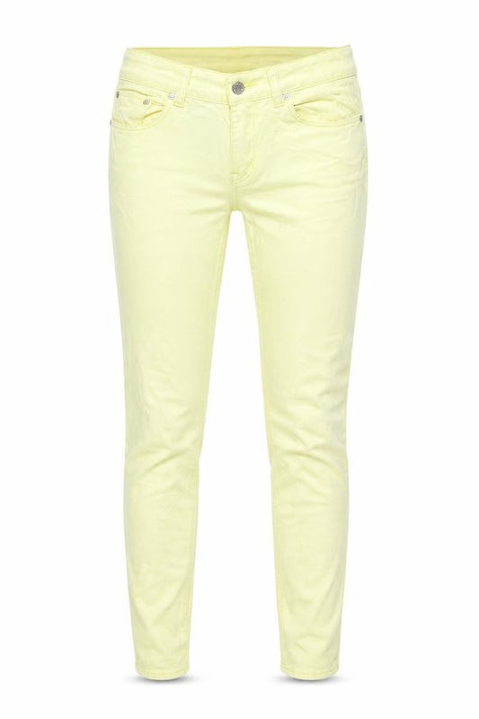 Front view of Izzue women’s yellow denim skinny jeans, size UK 26, in, 30-inch leg