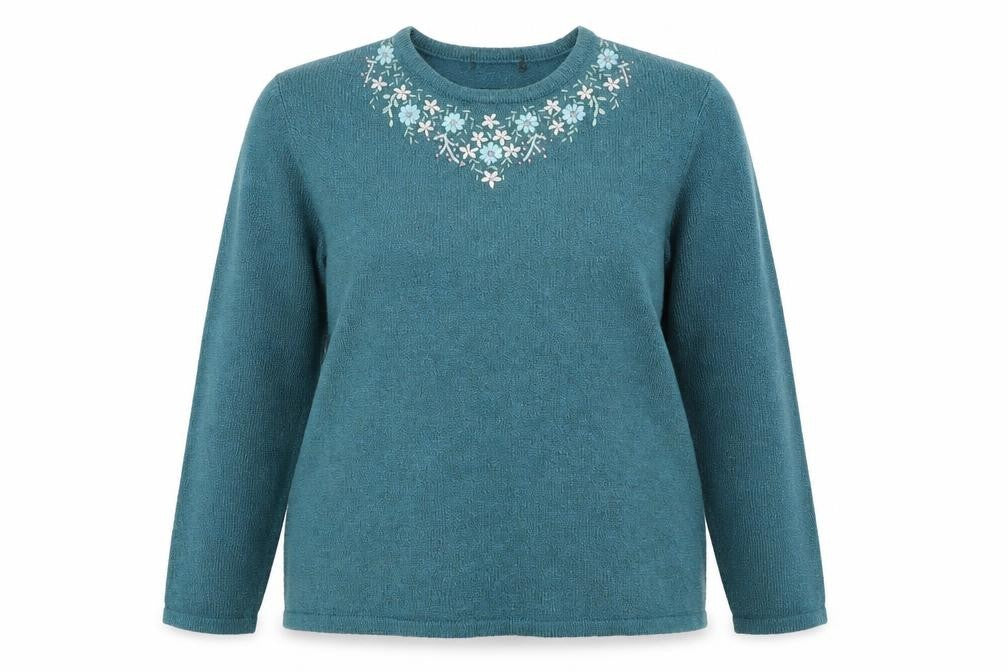 Front view of Preworn women’s green jumper, size XL