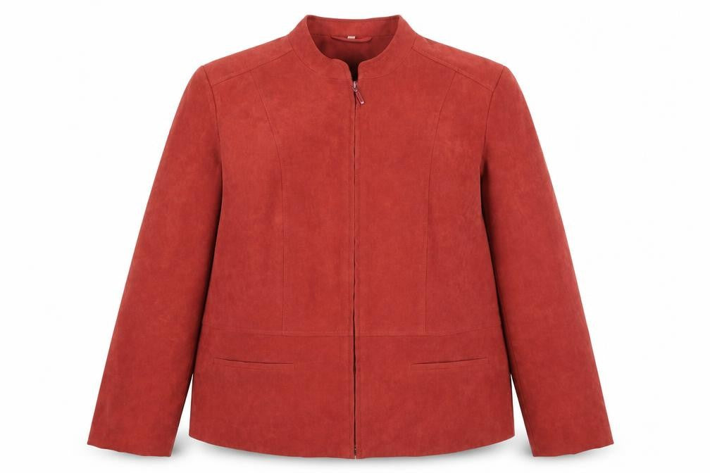 Front view of EWM women’s brown jacket, size UK 18