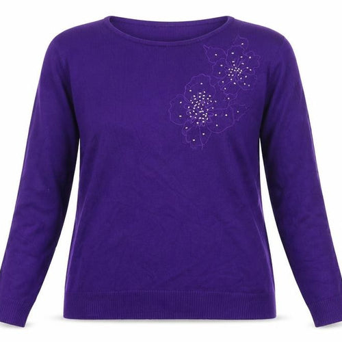 Just Elegance Womens Purple Floral Knit Pullover Jumper Size S