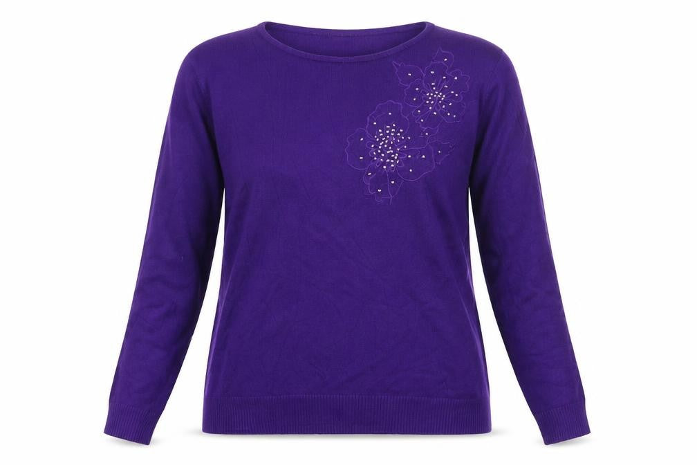 Just Elegance Womens Purple Floral Knit Pullover Jumper Size S
