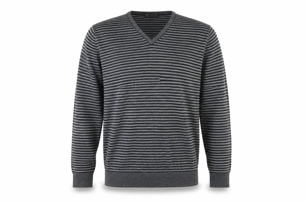 Marks and Spencer Mens Grey Striped Knit Pullover Jumper Size L