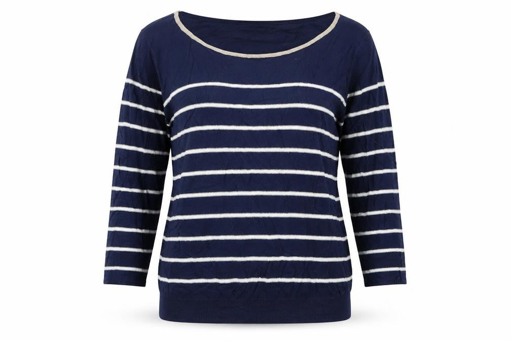 Front view of Fransa women’s blue striped jumper, size S
