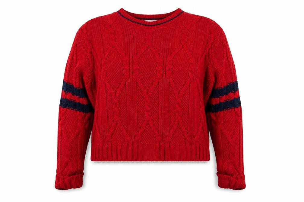 Front view of Cooperative women’s red striped jumper, size S