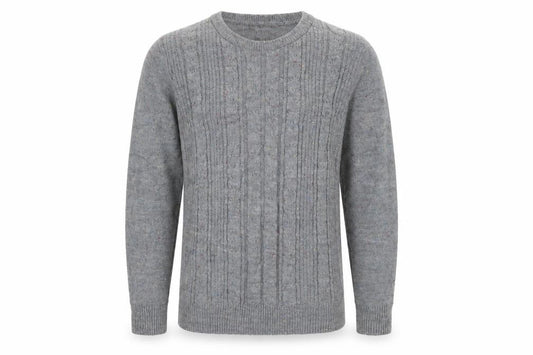 Front view of Hemingway men’s grey knit jumper, size M