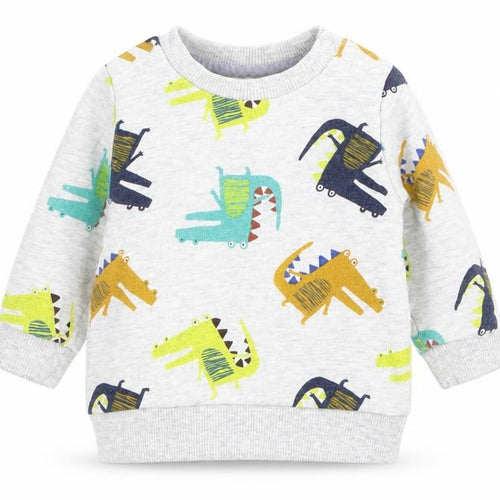 F&F Boys Grey Geometric Knit Pullover Jumper Size 0-3 Months  - Dinosaur