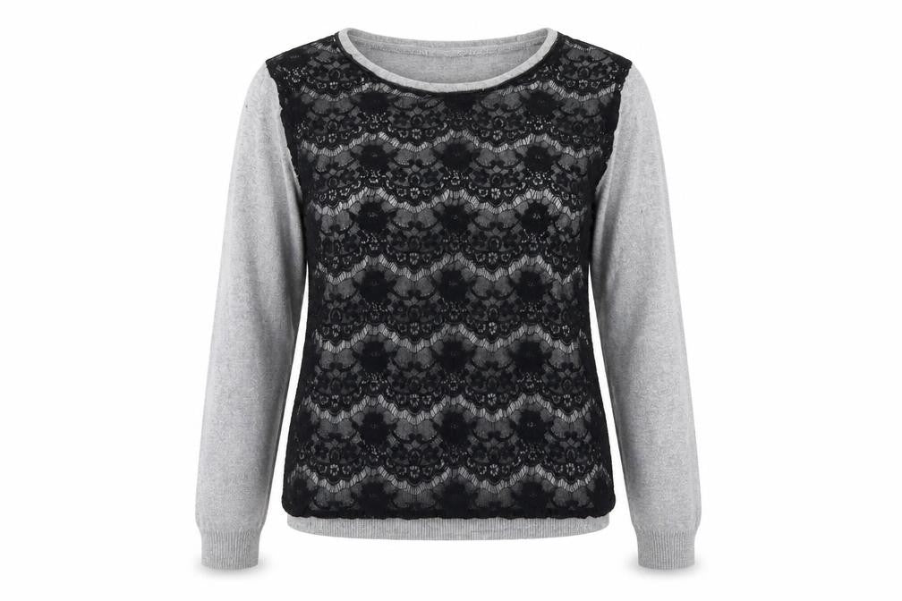 Topshop Womens Grey  Knit Pullover Jumper Size 10  - Lace Detail