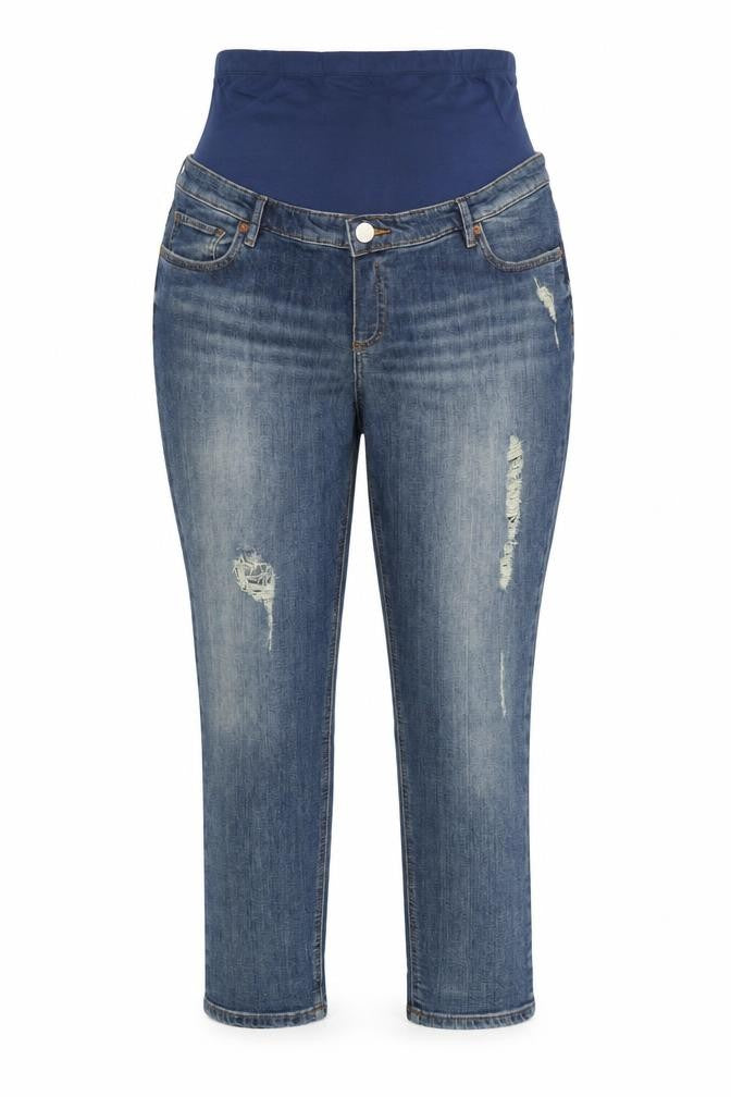 Front view of ASOS women’s blue denim straight jeans, size UK 14, 30-inch leg