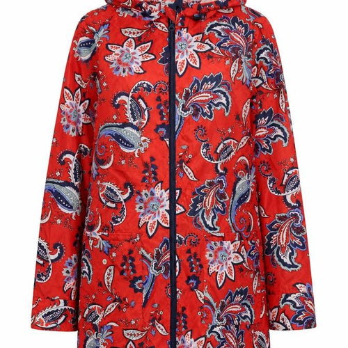 F&F Womens Red Paisley  Parka Coat Size S  - Drawstring