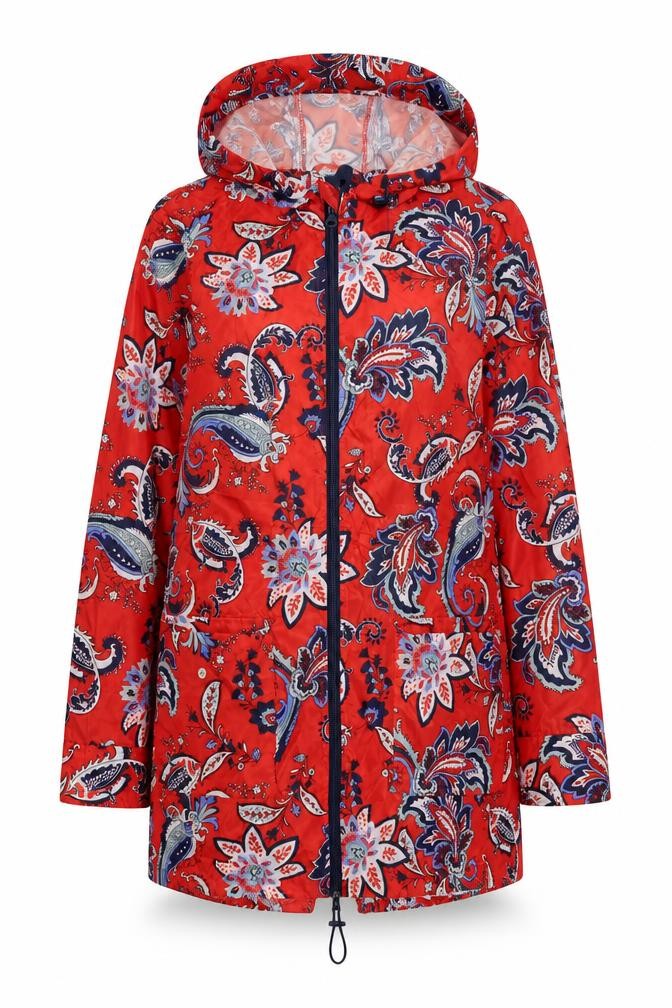 F&F Womens Red Paisley  Parka Coat Size S  - Drawstring