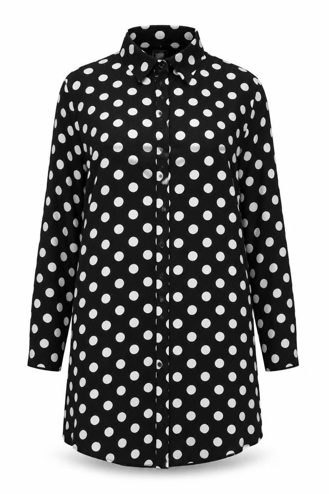Atmosphere Womens Black Polka Dot  Basic Button-Up Size 8  - Oversized Sheer