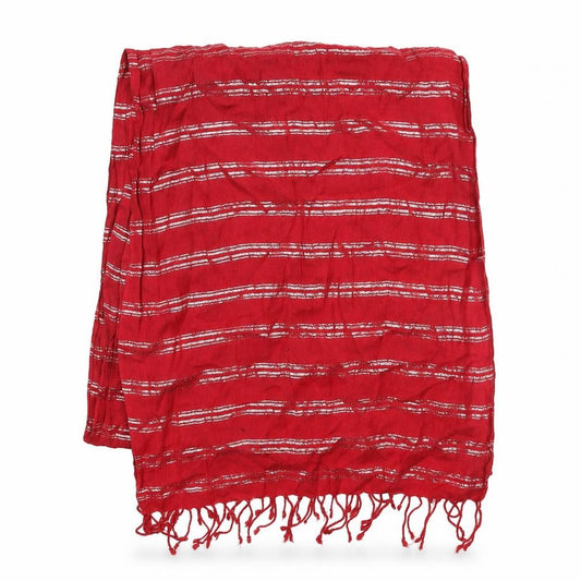 Front view of Preworn women’s red striped shawl/wrap