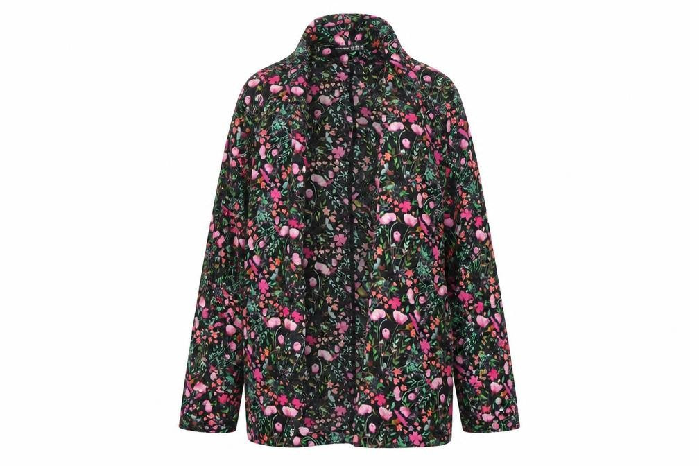 Front view of Atmosphere women’s black floral jacket blazer, size UK 10, - thin jacket