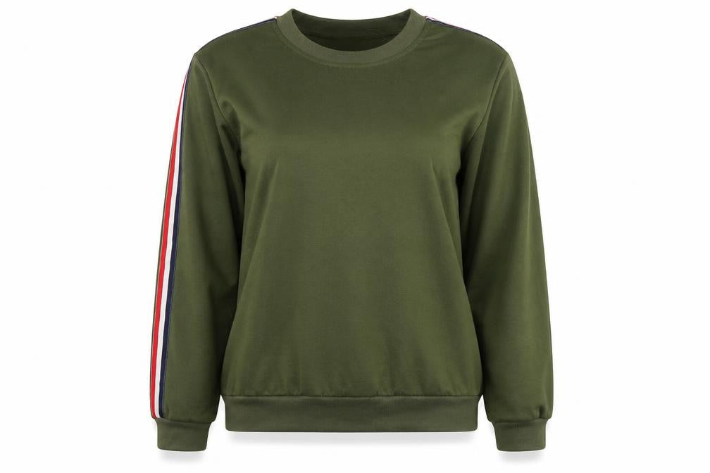 Liranmel Womens Green Striped  Pullover Sweatshirt Size 2XL  - stripe on sleeves