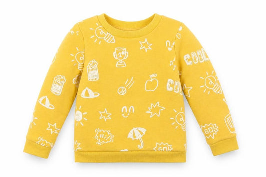 Front view of Primark Yellow Spotted jumper, size 24, Months - popcorn, star, apple