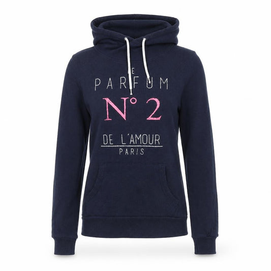Front view of Atmosphere women’s blue pullover sweatshirt, size UK 10, - no2 parfum