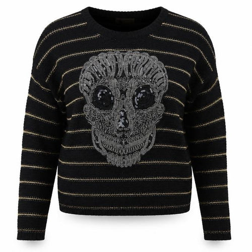 katsui Womens Black Striped   Jumper Size M  - Skull