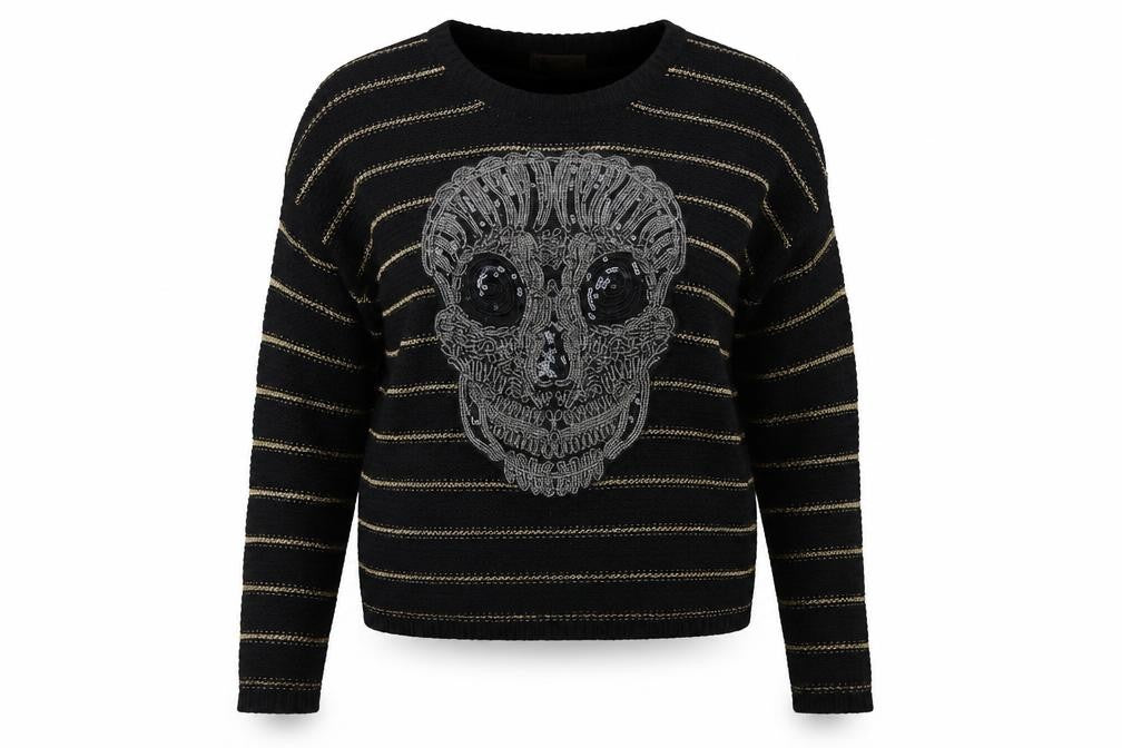 katsui Womens Black Striped   Jumper Size M  - Skull