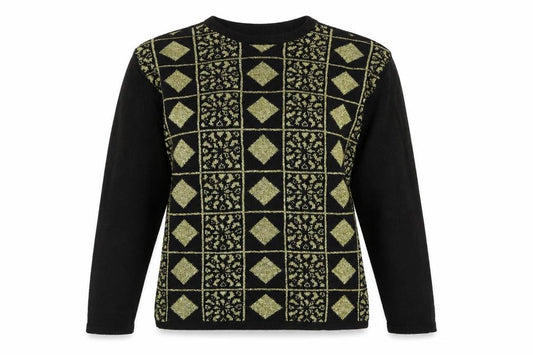 Front view of Variations women’s multicoloured geometric jumper, size UK 12, - size12-14