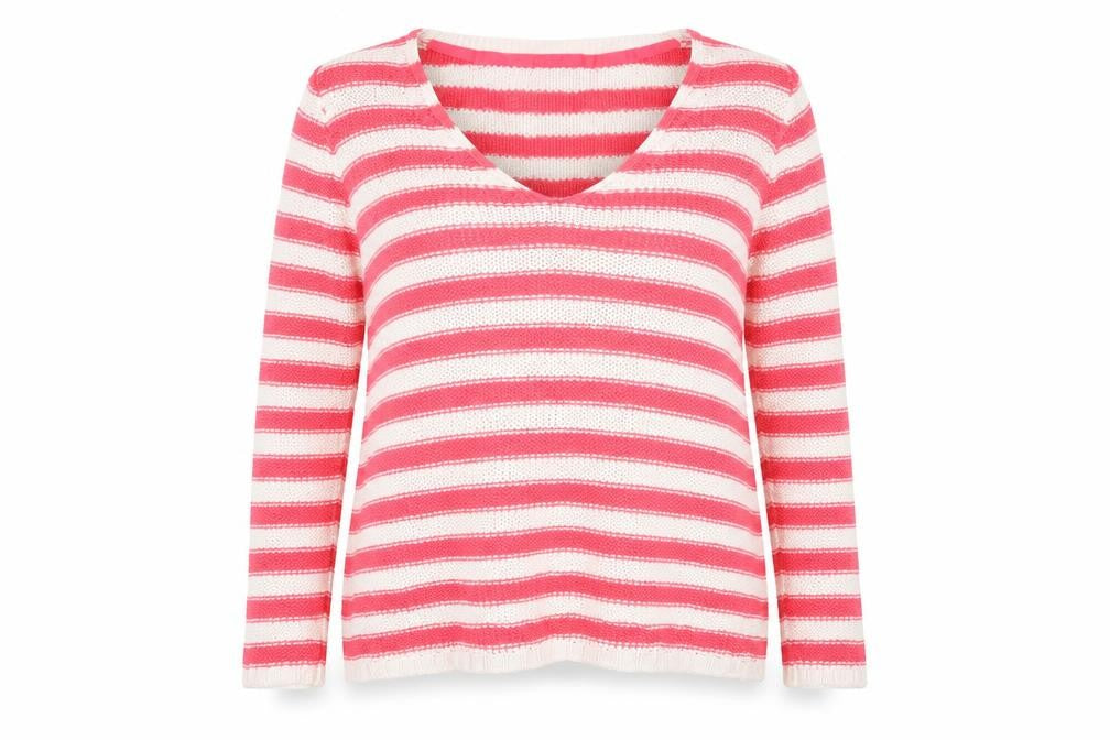 Front view of H&M women’s red striped jumper, size M