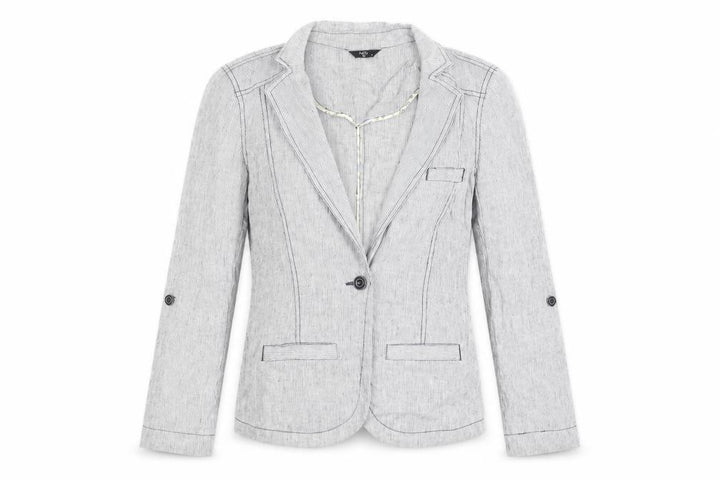 M&Co Womens Grey Striped Jacket Coat Size 8