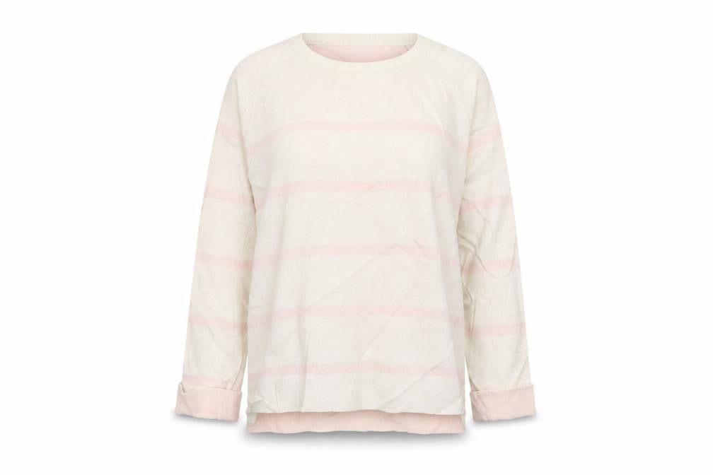 Front view of Etam women’s beige striped jumper, size S